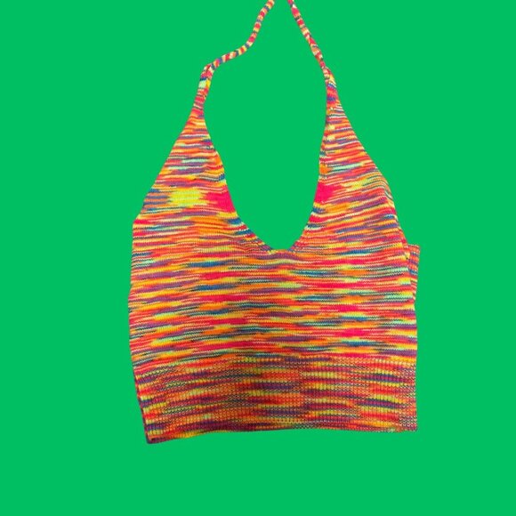 SHEIN Rainbow Knit Halter Crop Top – Size S (Festival Y2K Style) - Picture 2 of 6